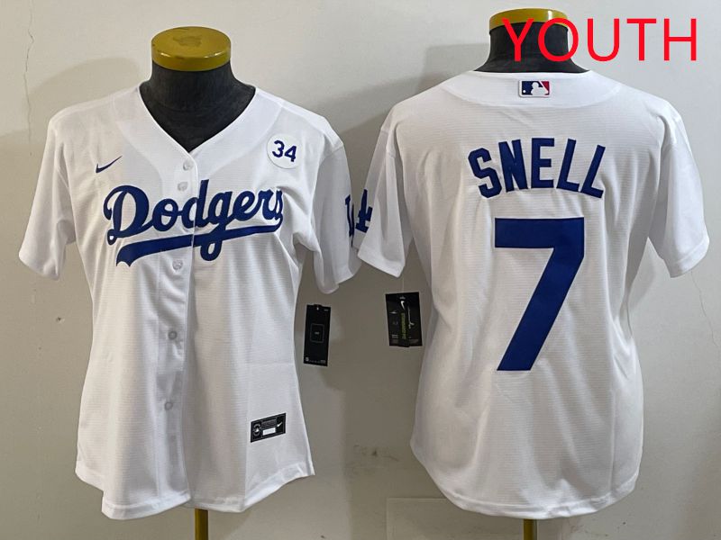 Youth Los Angeles Dodgers #7 Snell White Game 2025 Nike MLB Jersey style 4
